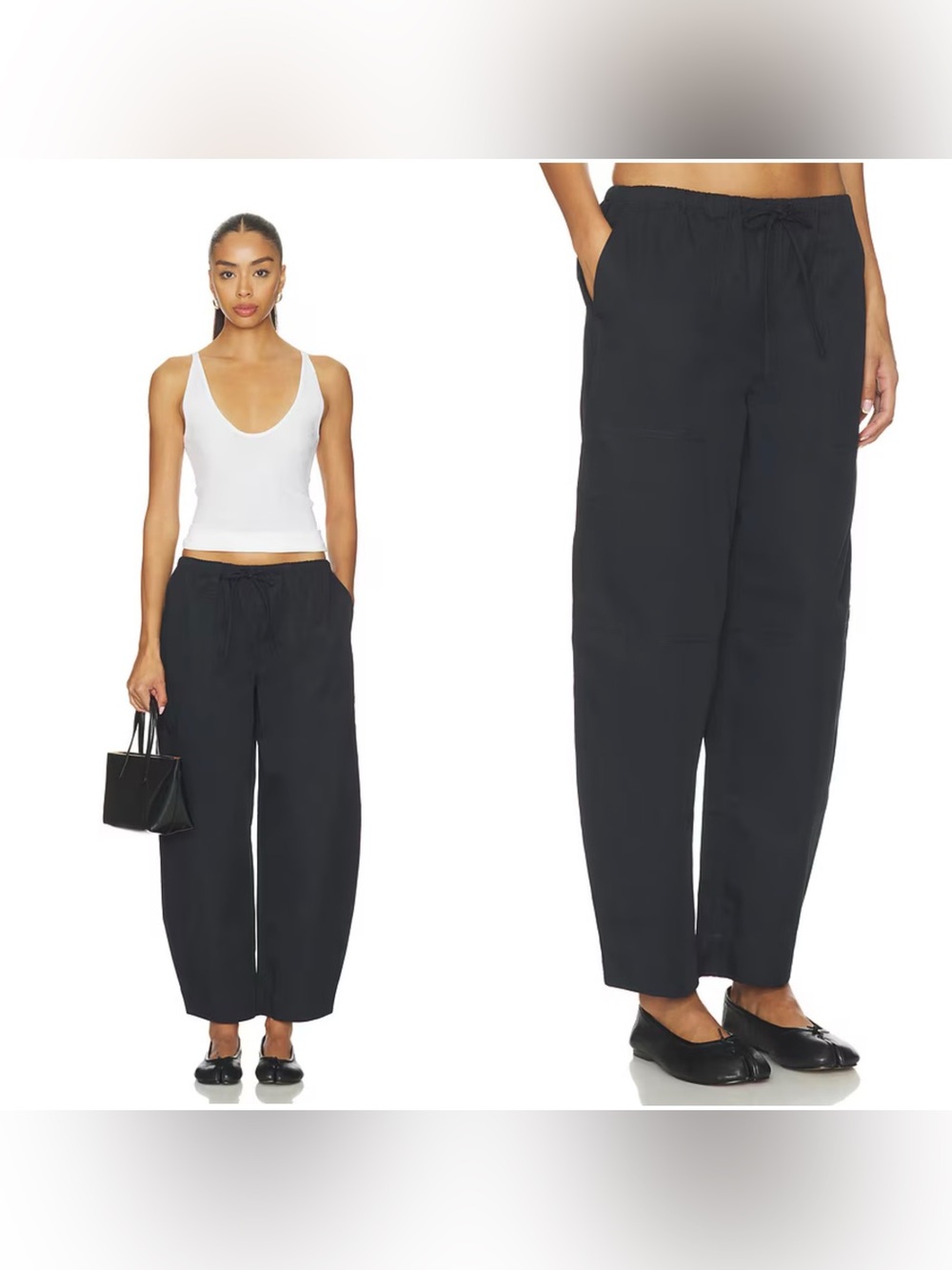 NWT EAVES Lana Cropped Barrel Leg Pant in Black
